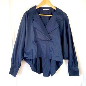#VDR Viadellerose Shirt‎ Asymmetric Blue Bat Sleeve Blouse Tunic Top M/L Poncho